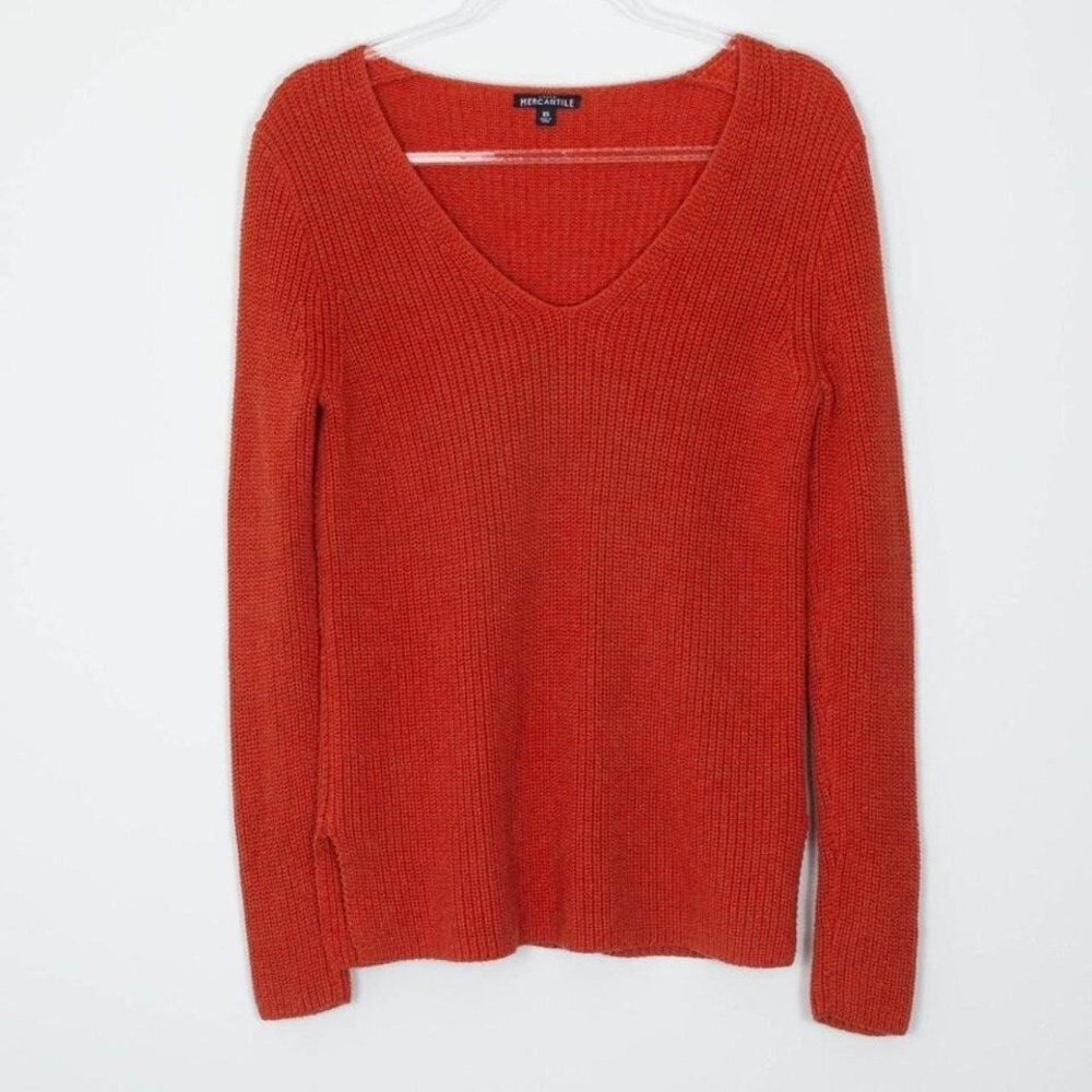 J. Crew Ribbed Cable Knit V Neck Pullover Sweater Womens Size XS Orange Preppy